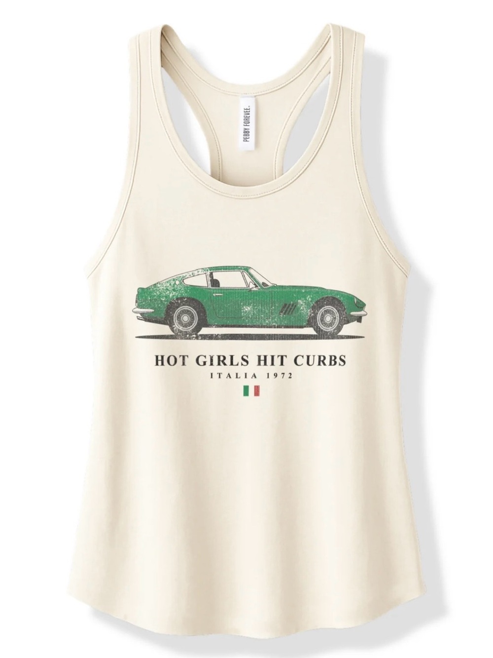 Cream Racer Tank Top with Green Car Graphic